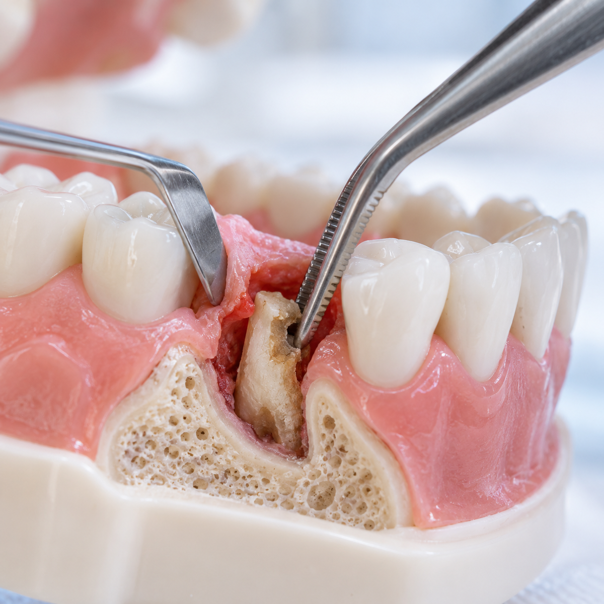 Imagen ilustrativa: Exodoncia resto radicular con colgajo — Clarity Dental